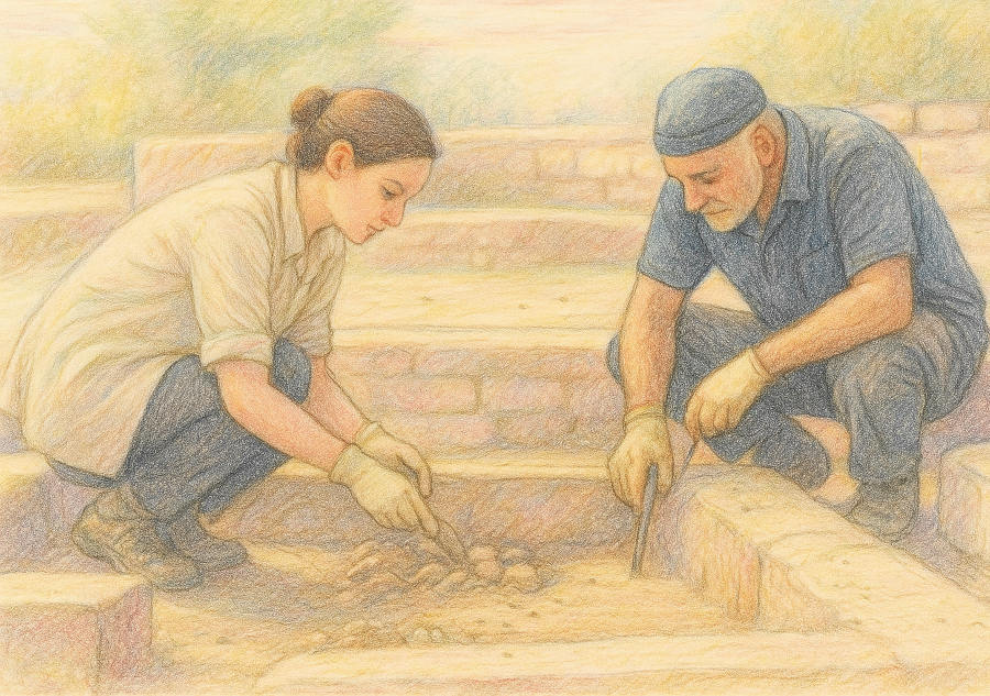 Zwei Archäologen bei Ausgrabungen
