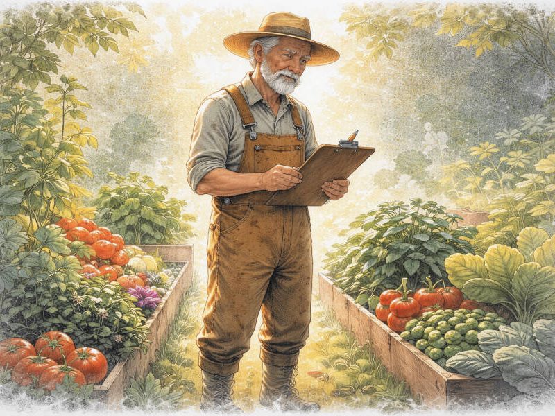 Gemüsegärtner mit Notizzettel