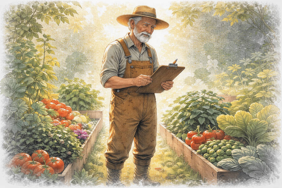 Gemüsegärtner mit Notizzettel