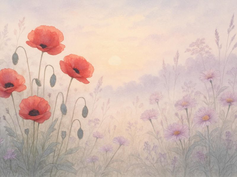 Abendstimmung und Mohnblumen