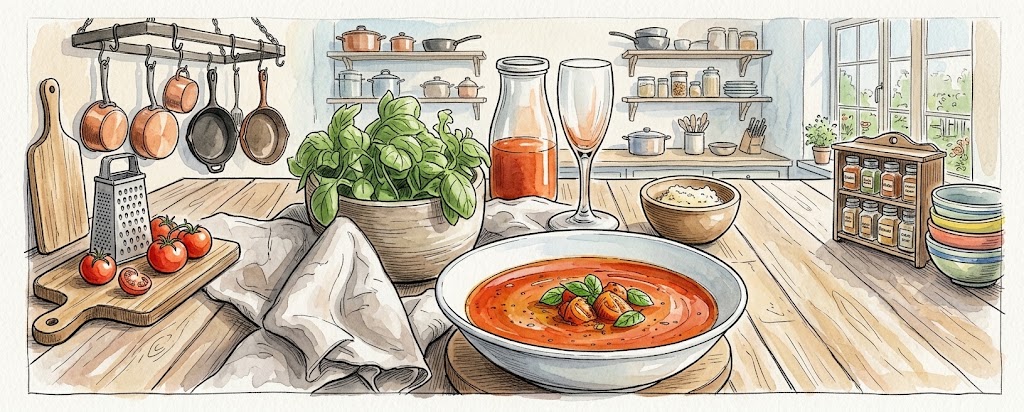 Tomatensuppe serviert, Symbolbild