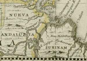 alte Karte vom Orinoco-Fluss, 1680