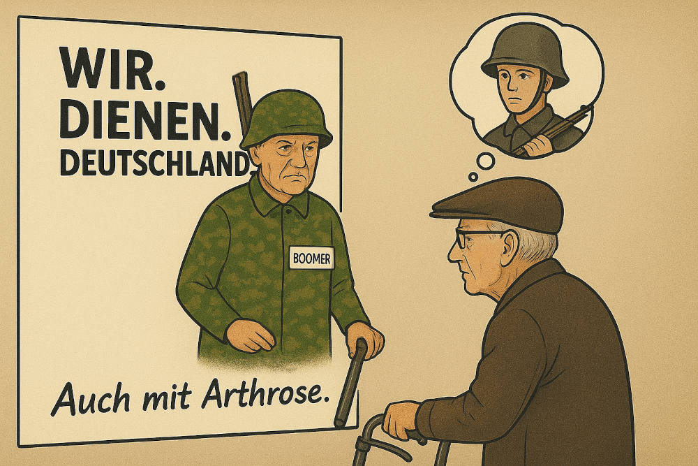 Satirebild Bundeswehrplakat wirbt für Renterpflichtjahr