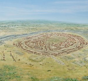 Runde Anordnung von Häuseren in der Cucuteni Trypilla mega site