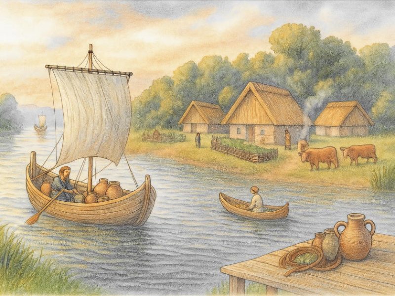 Dorf an einem Fluss gelegen