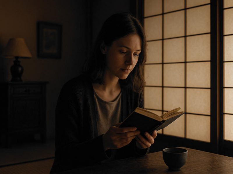 Lesende Frau in japanischen Zimmer