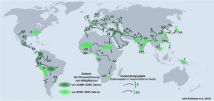 Holozen Domestikation von Pflanzen weltweit, Karte