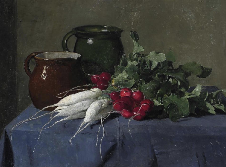 Ölgemälde Stillleben mit Rettich und Radieschen