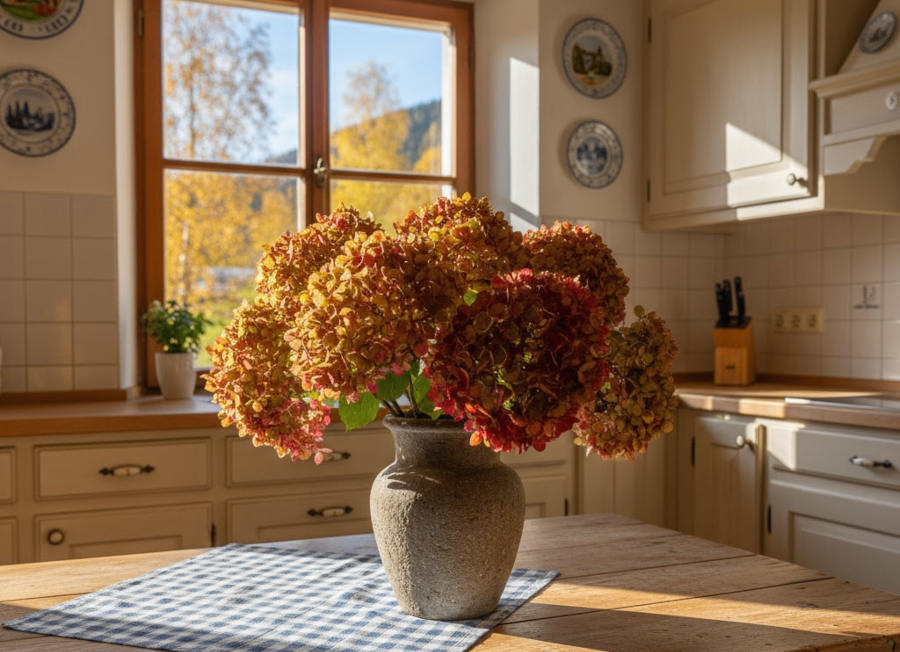 Getrocknete Hortensienblüten