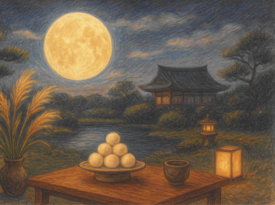 Nächtliche Szene am Teich mit Vollmondlicht