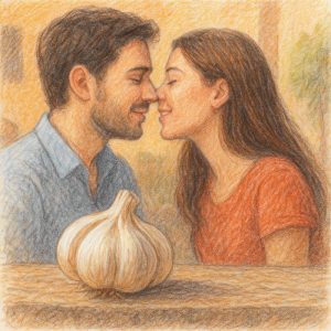 Ein Paar, welches sich küssen will