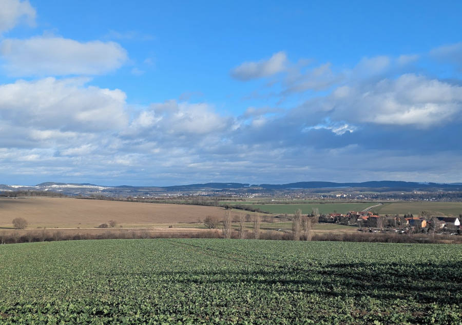 Landschaft. Sonniger stürmischer Januartag.