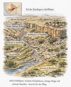 Lebensraum der Dogon aus der Höhe überschaut