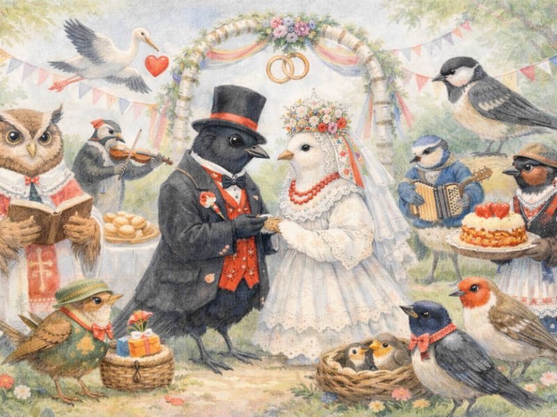 Vogelhochzeit folkloristisch dargestellt