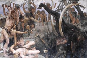 Steinzeitmenschen erlegen ein Mammut