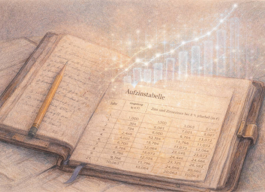 Aufzinstabelle in Buchform