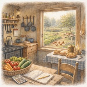 Häusler-Küche am offeneen Fester zum Garten