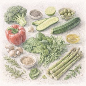 grünes Gemüse und Pilze