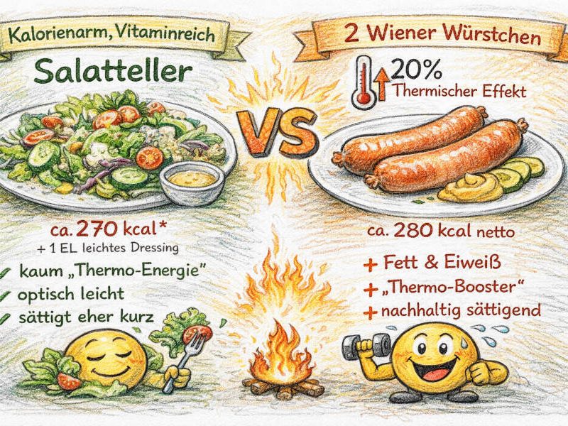 Salatteller und 2 Wiener Würtschen auf Symbolzeichnung