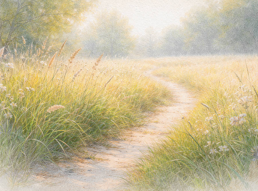 Wanderweg duch eine duftende Wiesenlandschaft