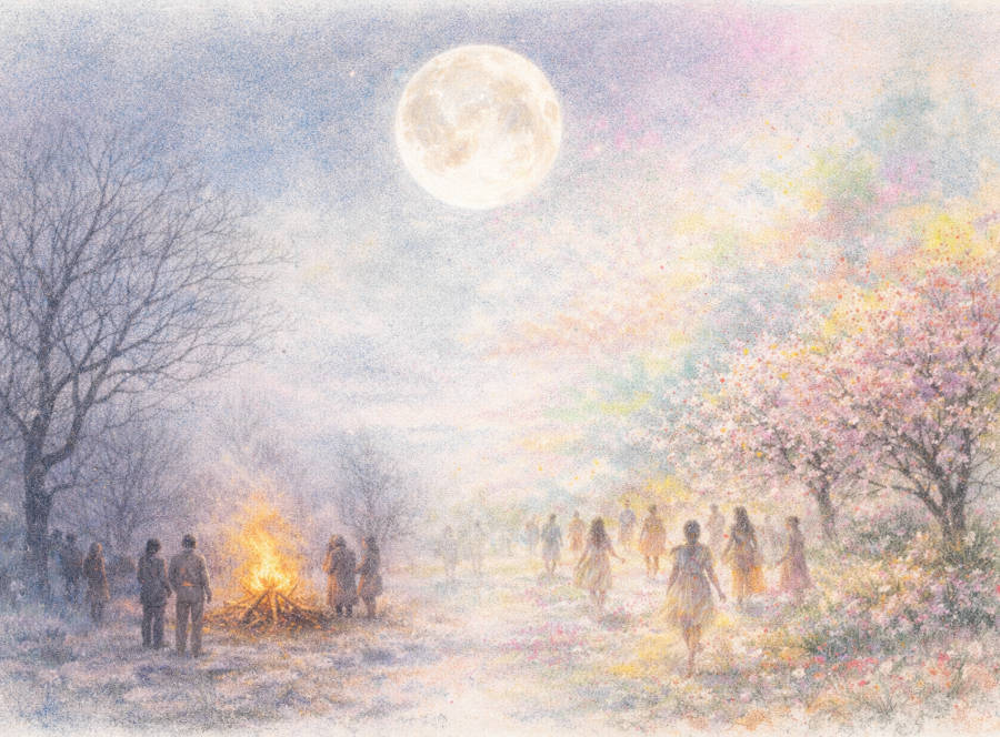 Holi Vollmond-Fest mit brennenden Feuer