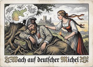 Postkarte wach auf deutscher Michel