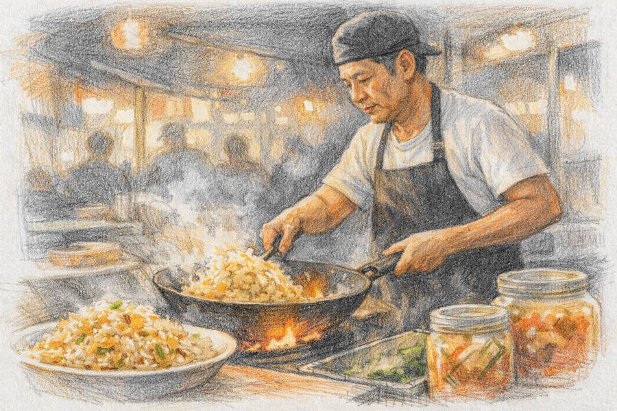 Chinesischer Streetfoot-Koch mit Wok