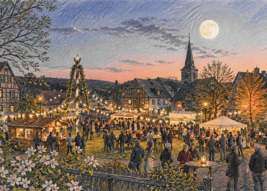 Dorffest im Mai, abendliche Stimmung