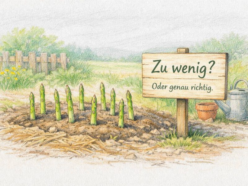 Kleines Spargelbeet mit Spargelspitzen