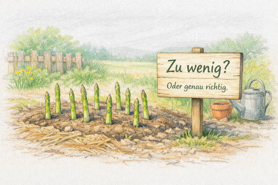 Kleines Spargelbeet mit Spargelspitzen