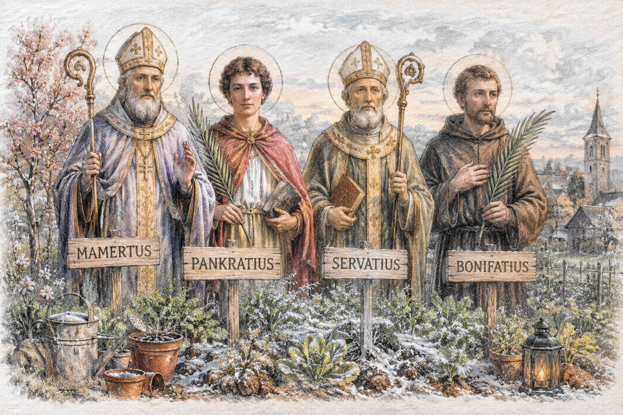 Heiligenfiguren Mamertus, Pankratius, Servatius und Bonifazius