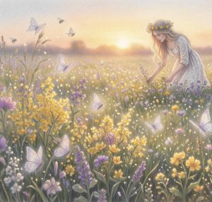 Blumen pflückende Frau Blumenwiese