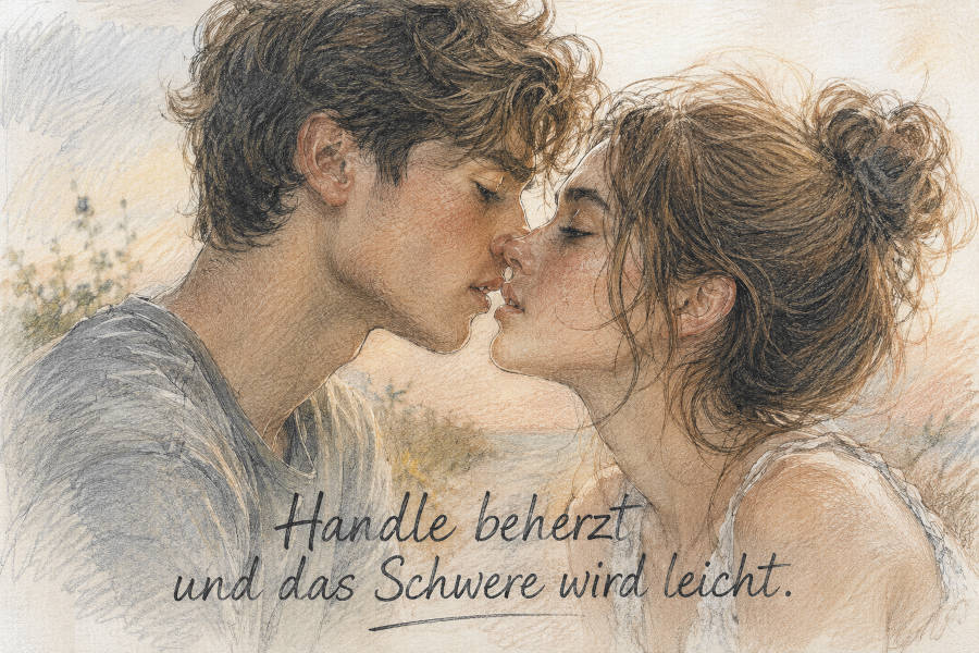 Mann und Frau vor dem ersten Kuss