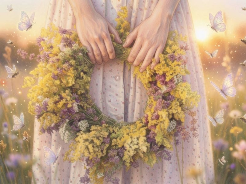 Frau mit Blumenkranz