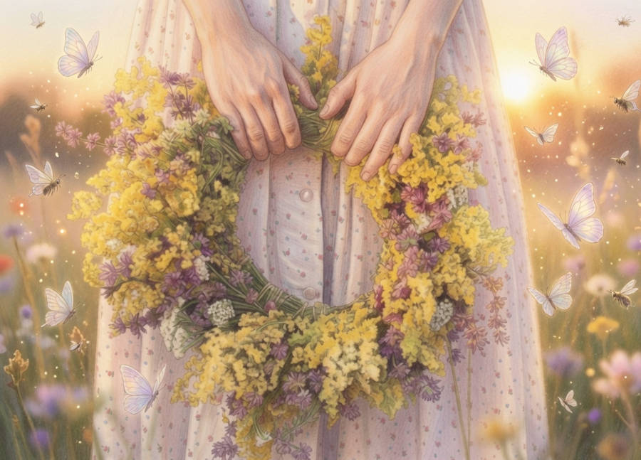 Frau mit Blumenkranz