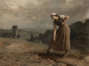Bäuerin, die auf dem Feld gräbt, um 1895