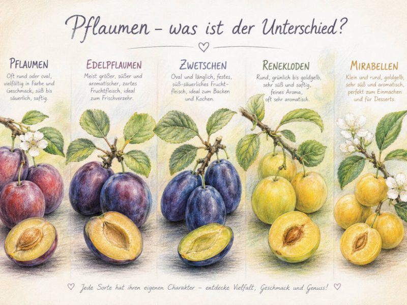 Pflaumen-Varianten nebeneinandergestellt