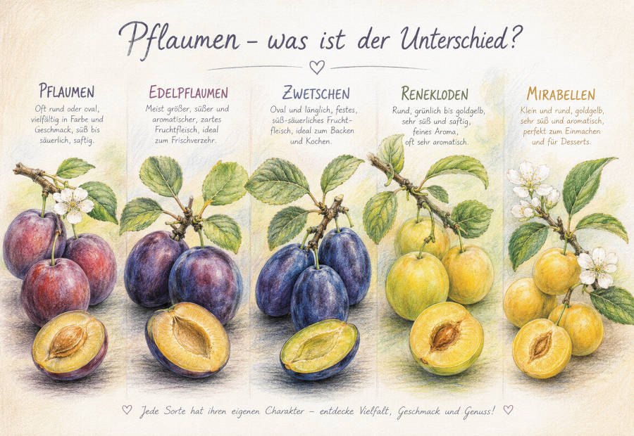 Pflaumen-Varianten nebeneinandergestellt