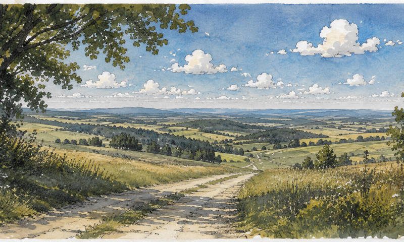 Wanderweg duch die Landschaft im August