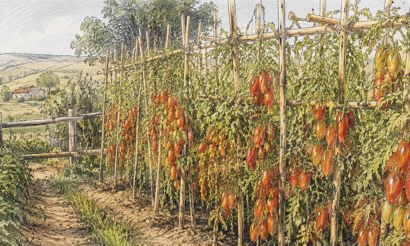 San Marzano Tomatenspalier in Süditalien