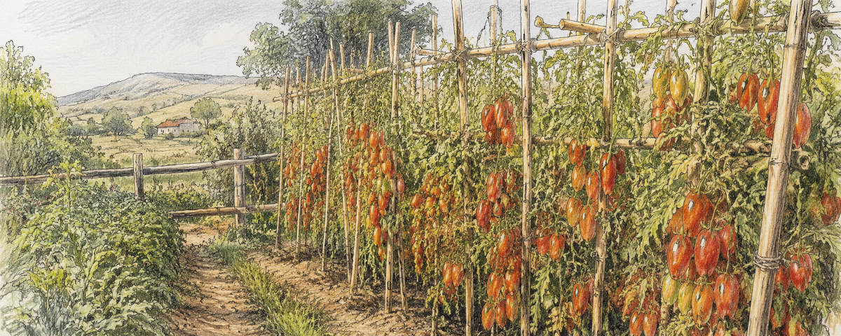 San Marzano Tomatenspalier in Süditalien