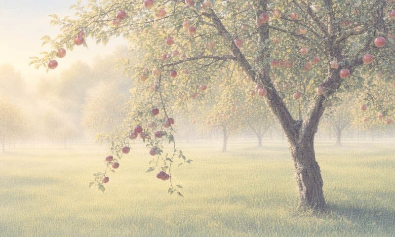 Septembermorgen in einer Obstbaumwiese