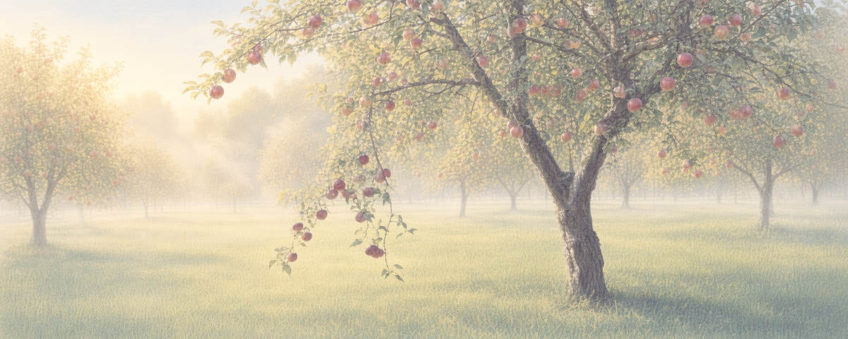 Septembermorgen in einer Obstbaumwiese